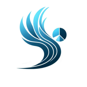 Aris Bookkeeping Solutions logo featuring an abstract image of a dove with the head displayed as a pie chart all in shades of blue.