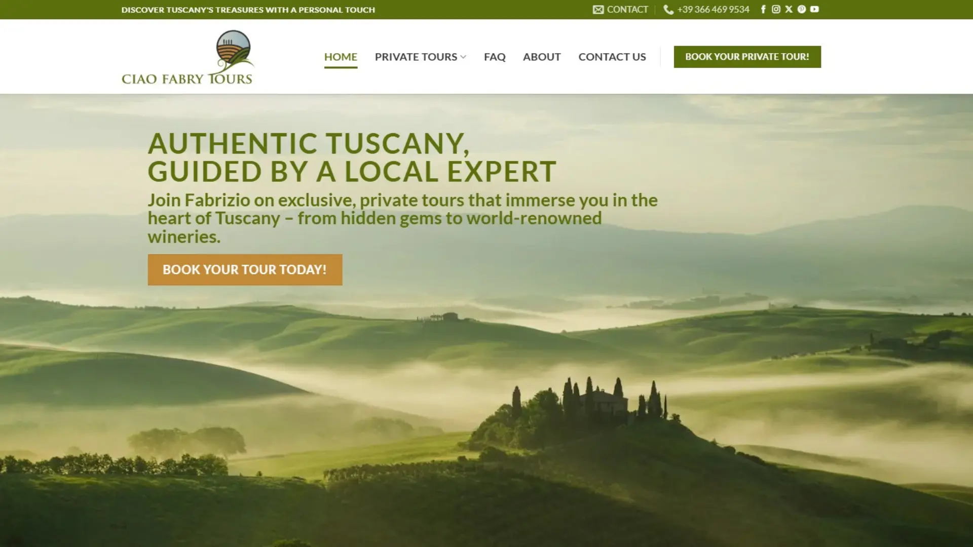 Modern travel website redesign for Ciao Fabry Tours by LaunchPad Web Designs featuring strong hero messaging, improved navigation, and clear booking call to action