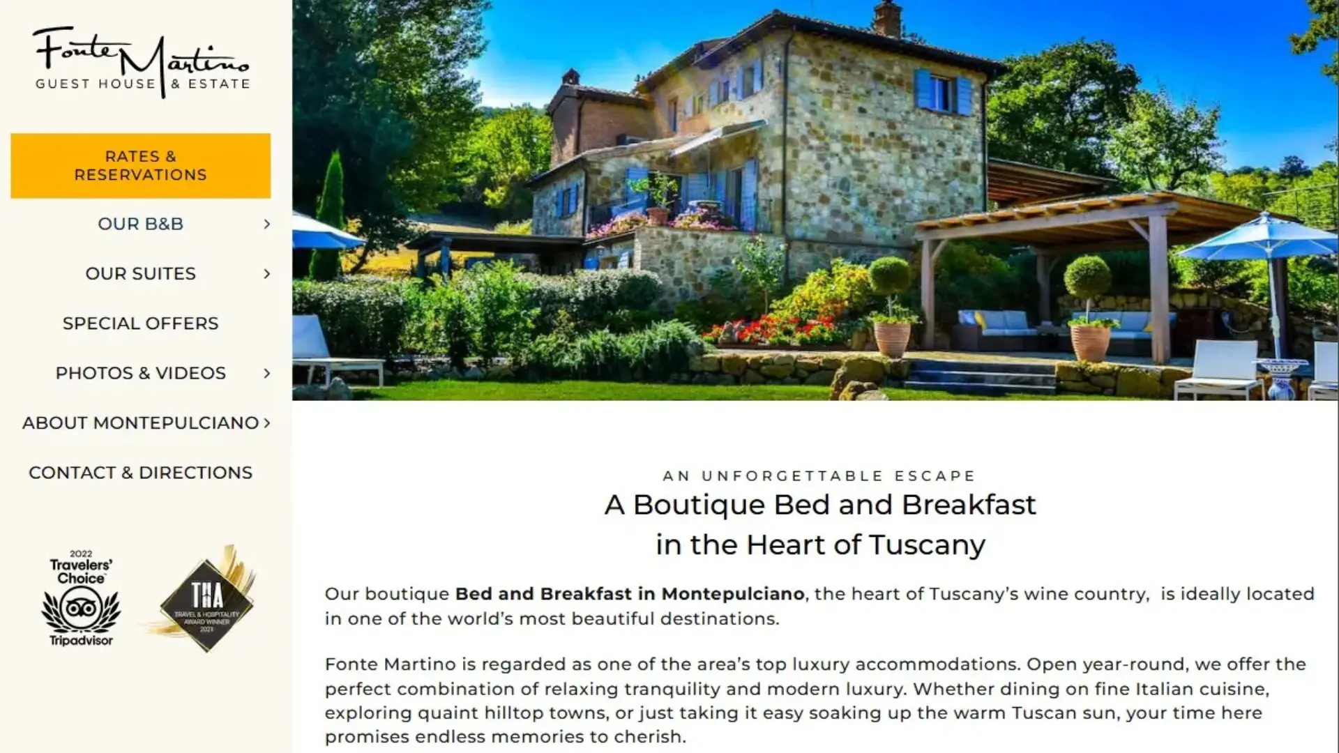 Refreshed website design for Fonte Martino Guest House by LaunchPad Web Designs featuring simplified navigation, improved structure, and SEO enhancements