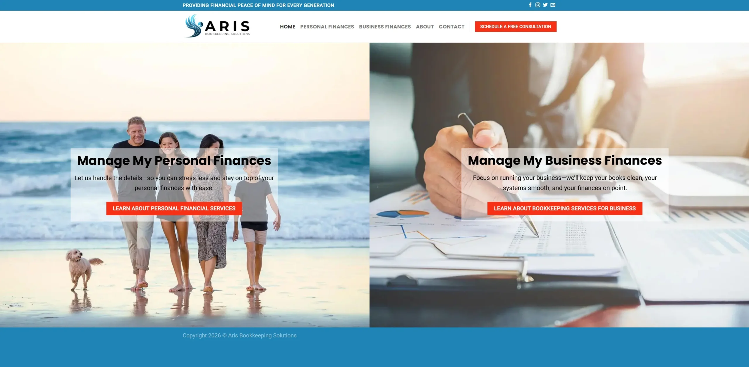 Aris Bookkeeping Solutions webpage image