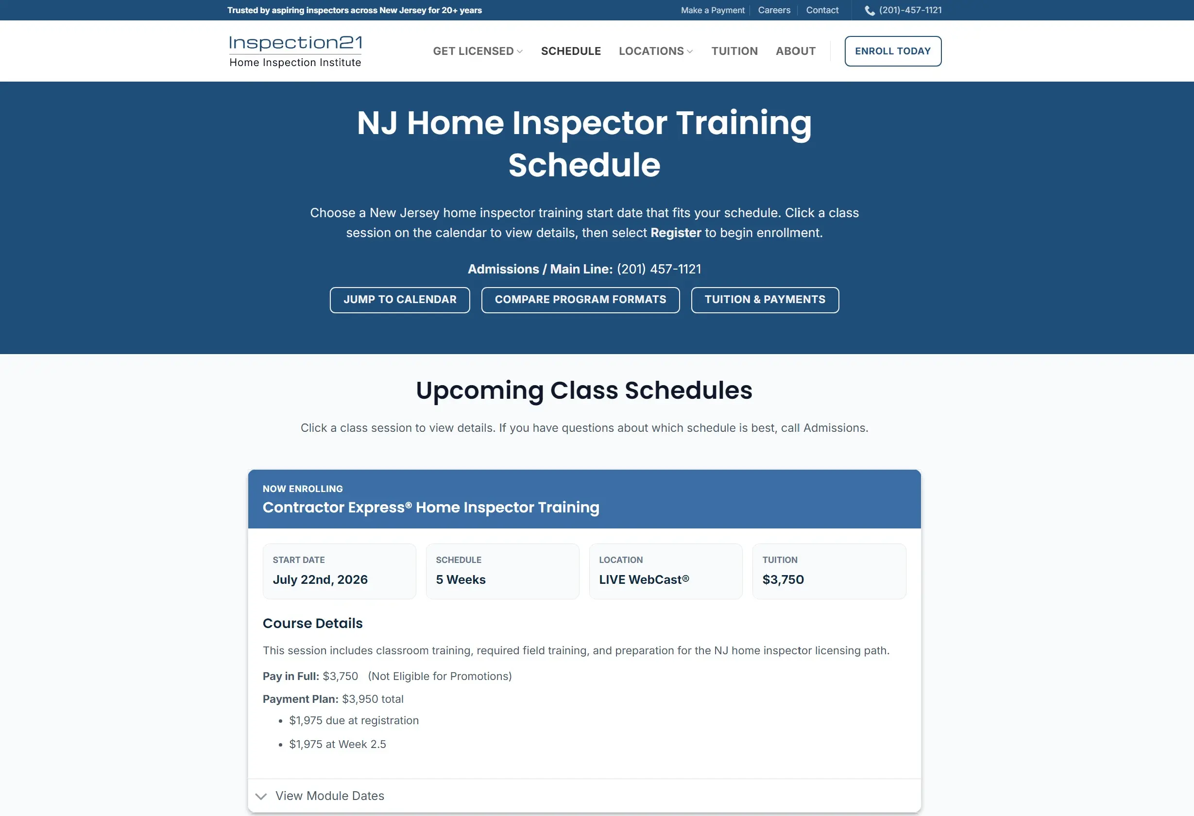 Inspection21 class schedules for New Jersey home inspector training programs and upcoming course dates